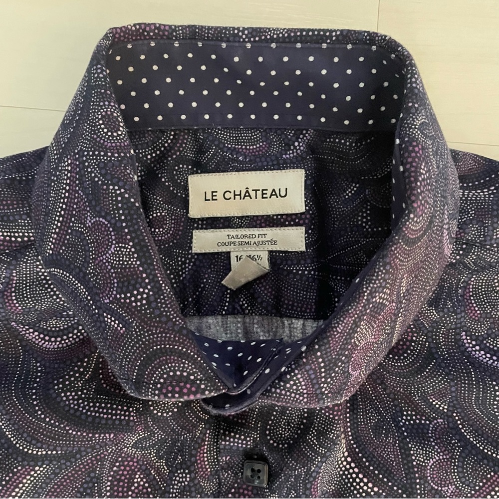 Purple Paisley Button-Up Men's Shirt Tailored Fit Artsy Party, M (16-16 1/2)